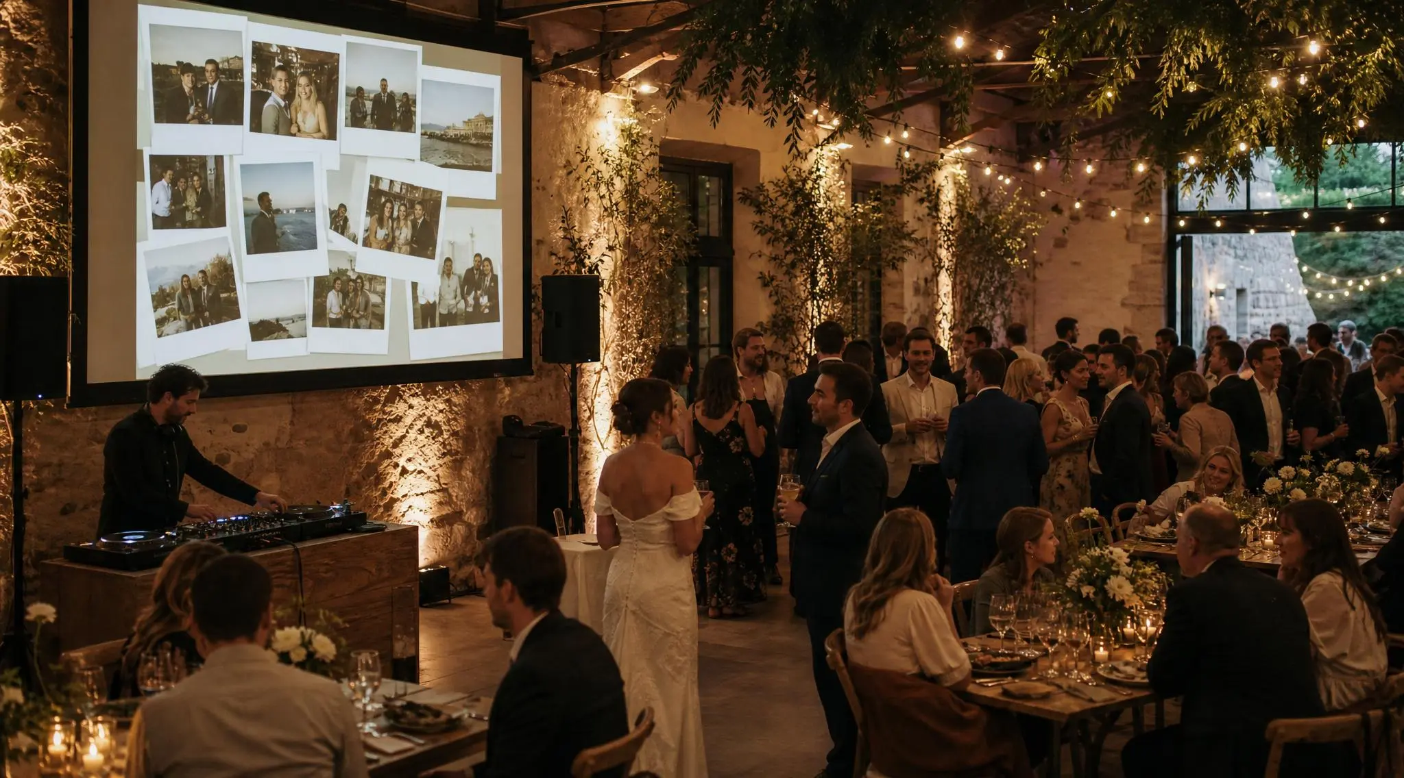 Live Wall momentos projeté lors d'une réception de mariage